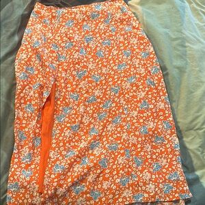 Maeve Orange Wrap Midi Skirt with Asymmetrical Slit